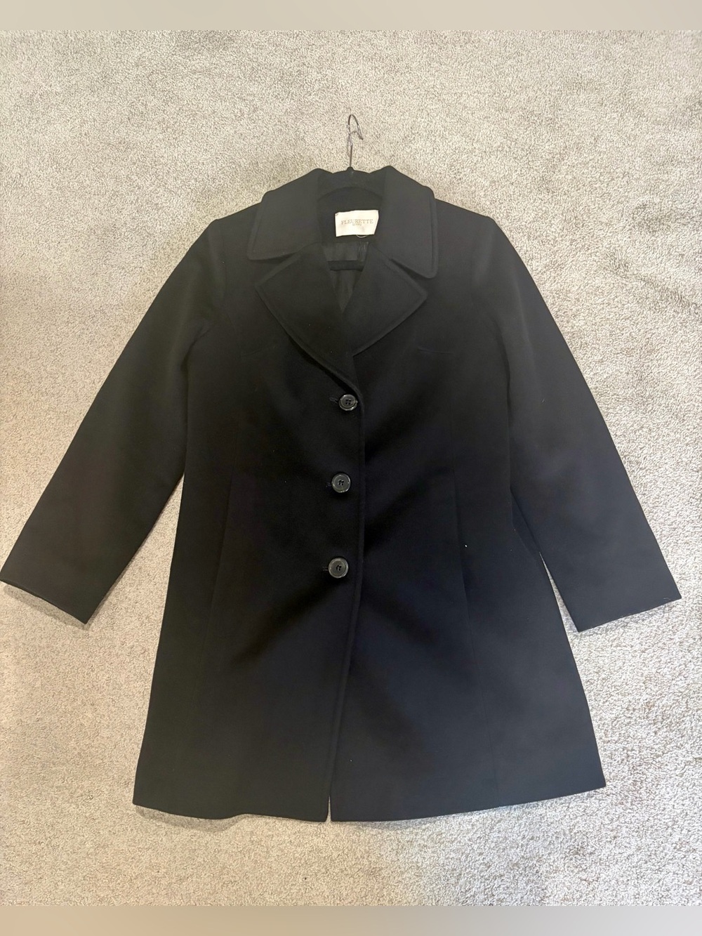 NWOT Fleurette 100% Italian Wool Black Women's Coat in 8P, Below Knee Lined